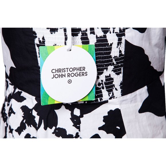 Christopher John Rogers Black & White Target Floral Puff Wrap Dress Size 10 NWT - Picture 12 of 15